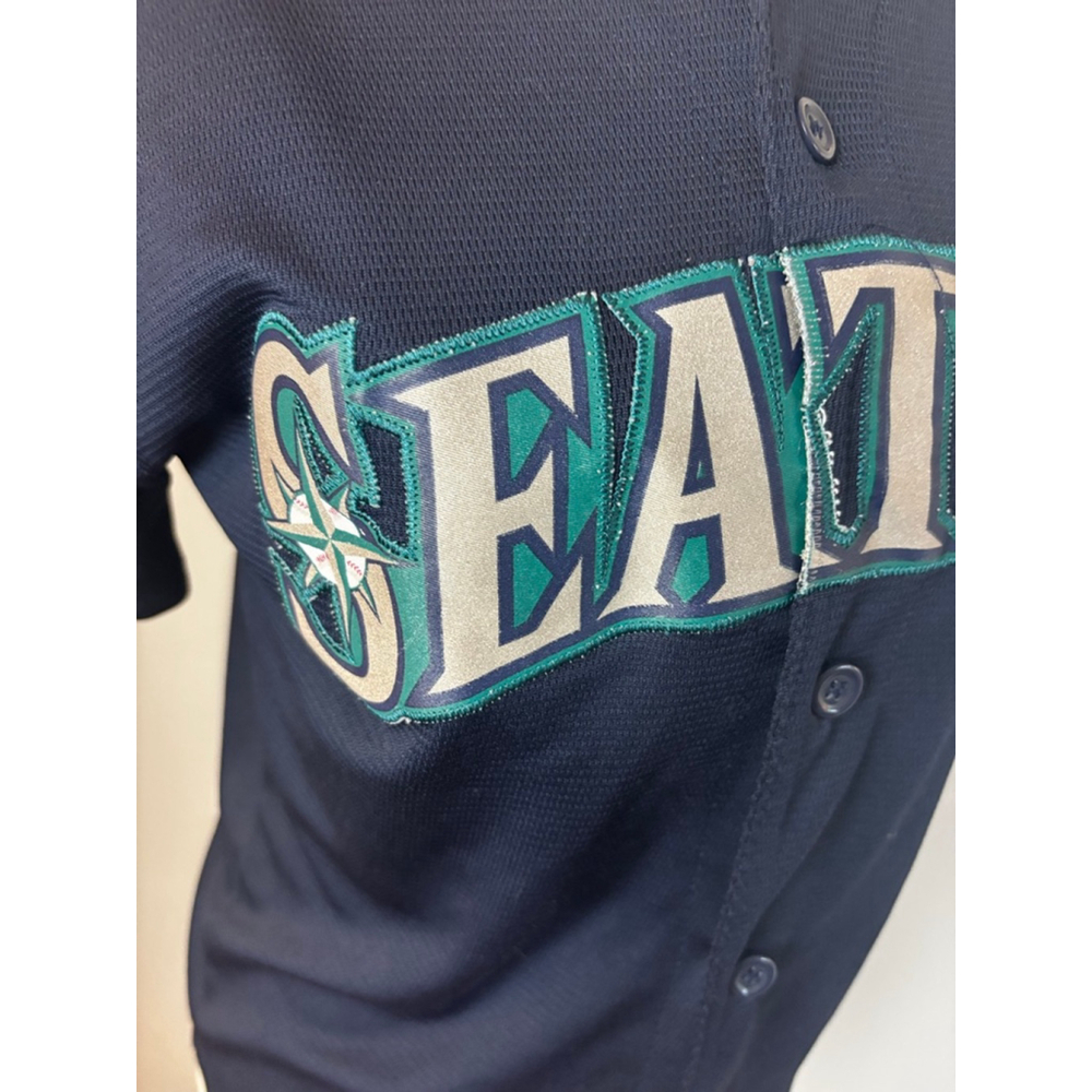 Vibtage mlb Boys Majestic Seattle Mariners Seager Jersey M Navy Teal - Picture 3 of 8